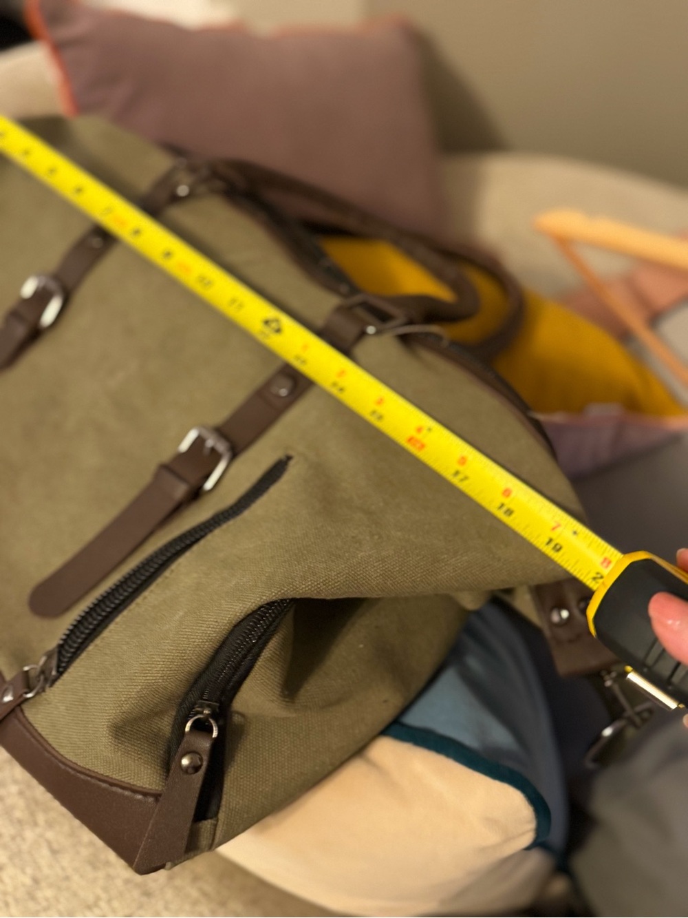 Canvas Weekender Duffel Bag - Olive Green with Brown Trim - Picture 15 of 15